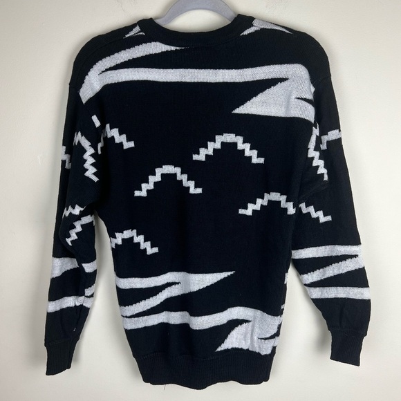 Lido Sports 80s True Vintage Ski Lodge Wool Graphic Sweater Black & White XS / S - Picture 2 of 7